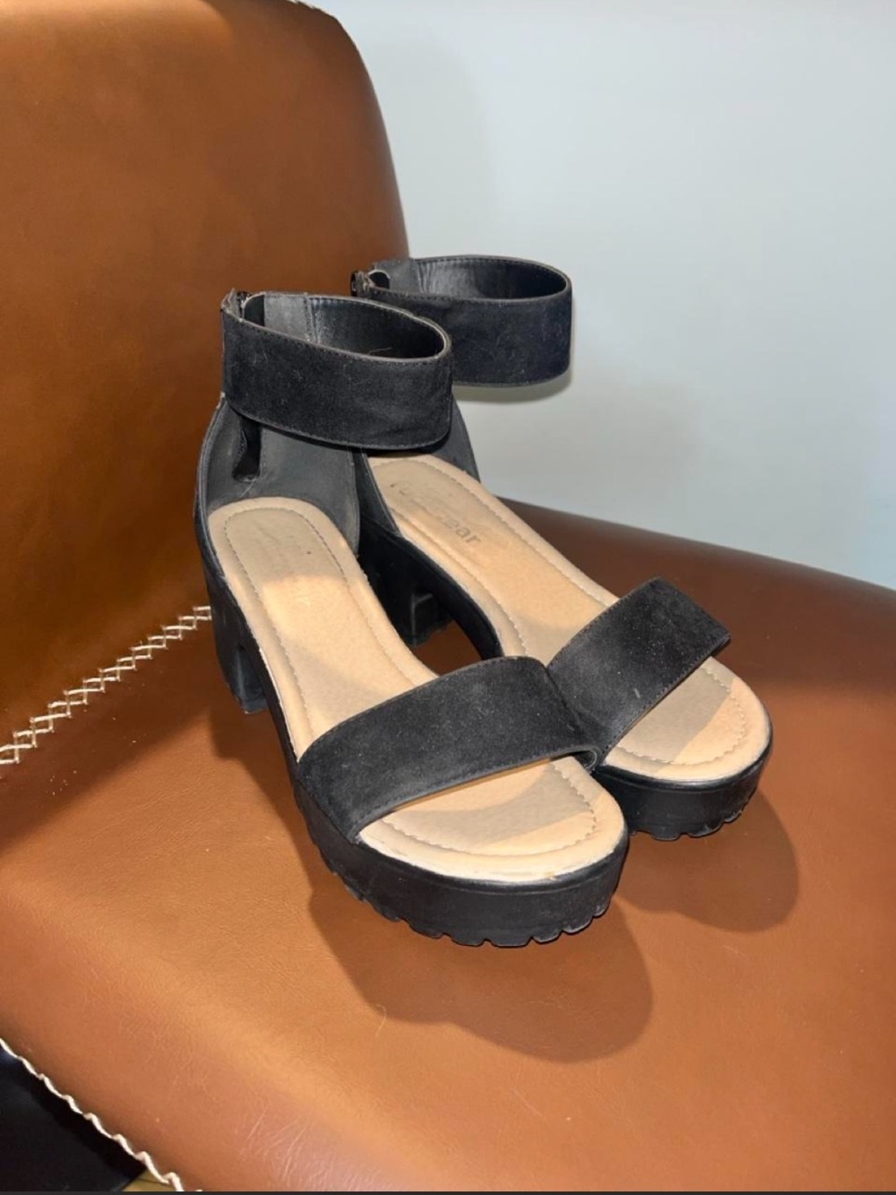 Black Ankle-Strap Chunky Platform Block Heel Sandals